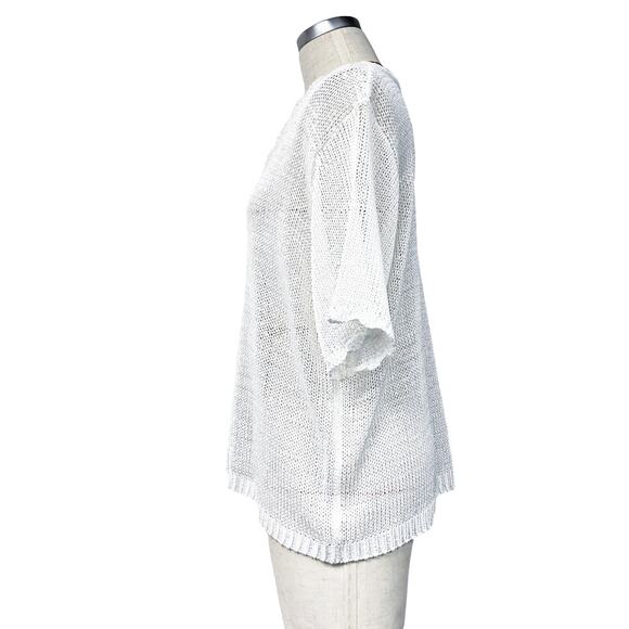 Sag Harbor Womens White Knit Short Sleeve Button Front Knit Cardigan Sweater - Picture 4 of 6